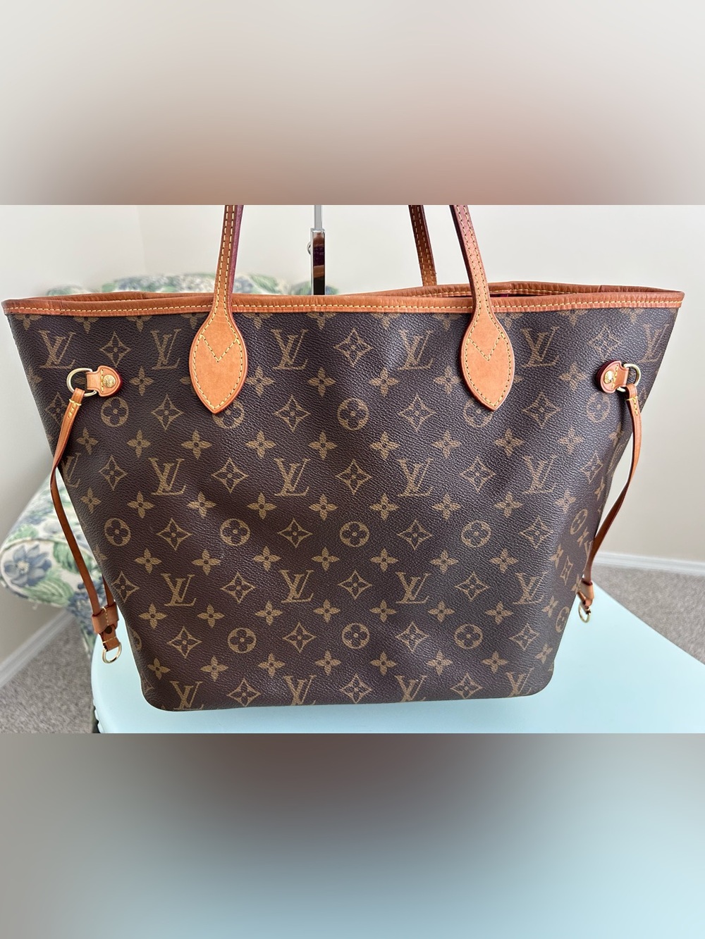 Louis Vuitton Neverfull Monogram Canvas Tote with Vachetta Trim